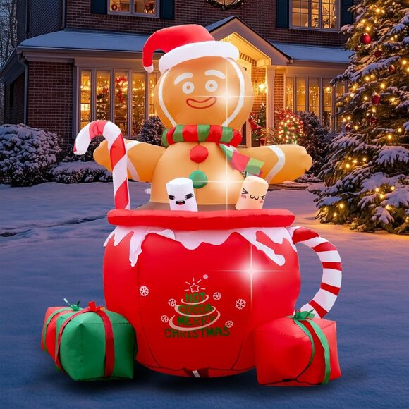 🆕6ft Christmas Inflatables Gingerbread Man Mug Yard Blow up Outdoor Decorations - Picture 2 of 8